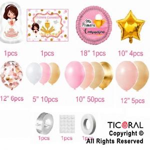 SET DE GLOBOS ARCO XL PRIMERA COMUNION ROSA 80 UNIDADES XY-287